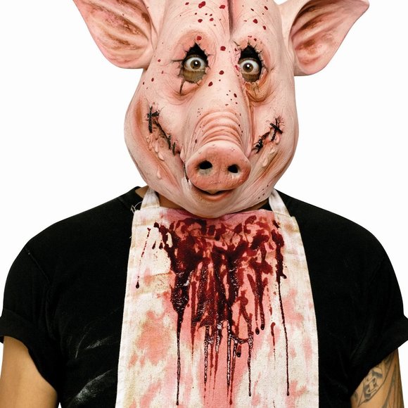 Halloween Scary Psycho Pig Butcher Mask Costume & Bloody Apron - Picture 3 of 5